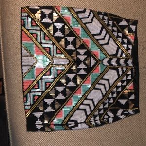 Express tribal sequin mini skirt